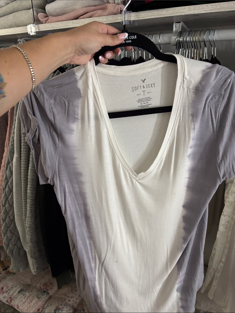 aerie Soft & Sexy V-Neck Tee in White and Light Gray